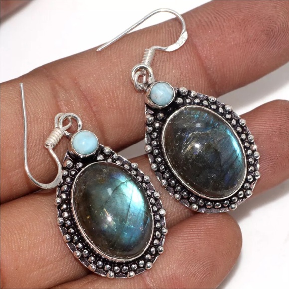 Labradorite and Larimar silver earrings - Picture 4 of 4